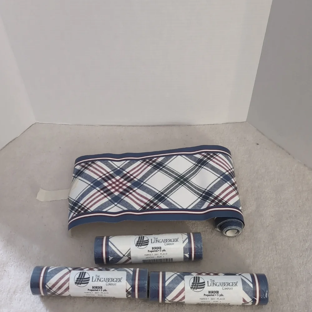 Longaberger Wallpaper Border 289322 Market Day Plaid 3 New Rolls 5 Yards Each +1